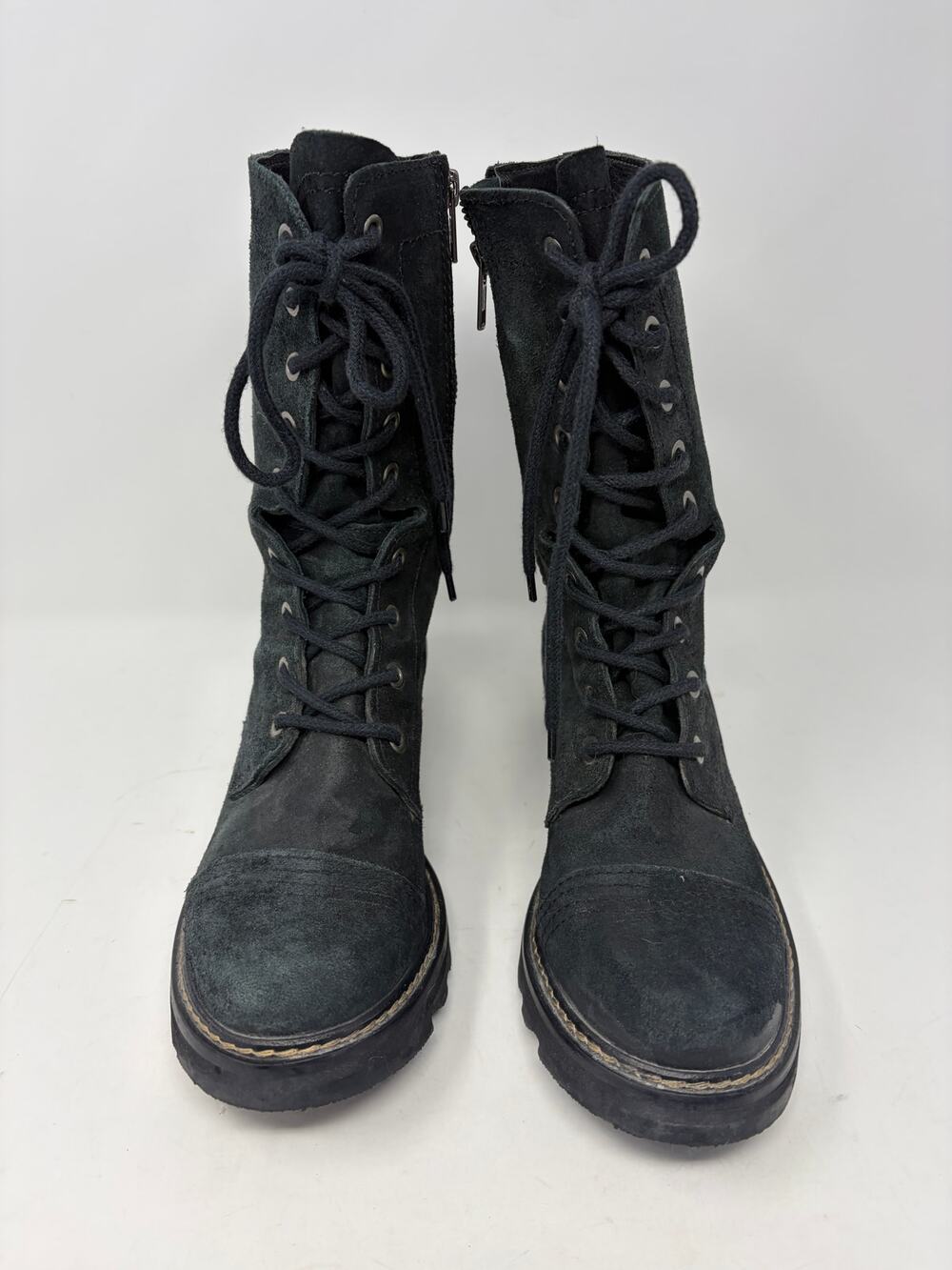 Donald J. Pliner Gita combat boots 7.5 M black leather $325 moto cap toe
